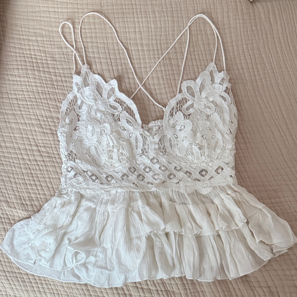 Intimately by free people White Lace Ruffle Cami Top